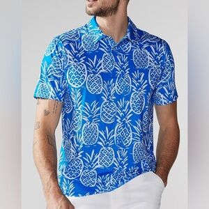 Chubbies The Thigh Napple Men’s Blue Pineapple Print Performance Polo Shirt NWT